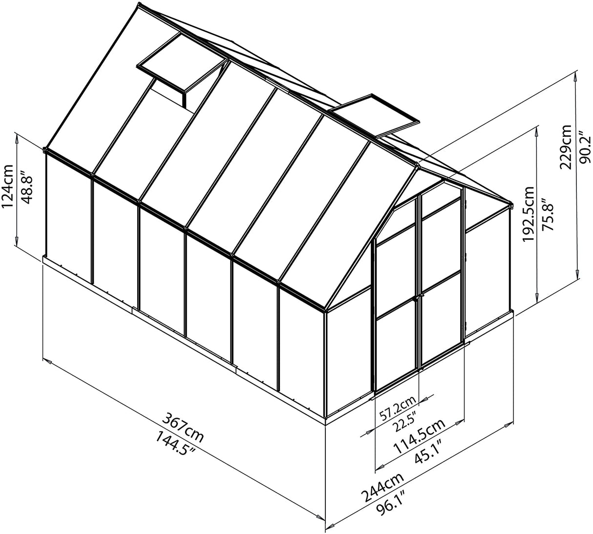 Essence 8' x 12' Greenhouse - Silver Frame & Twinwall Polycarbonate Panels
