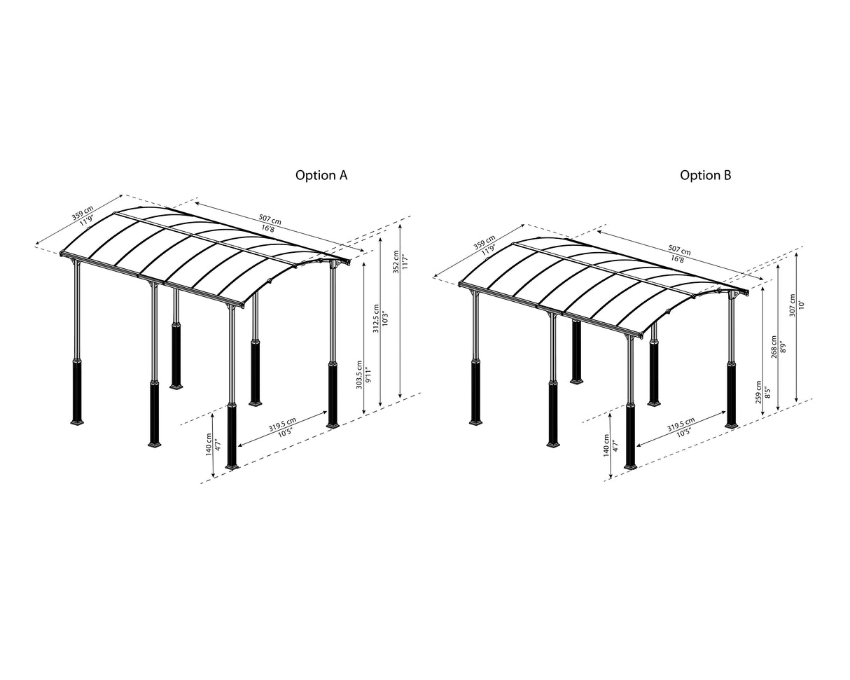 Alpine 12' x 17' Extra High Carport - Grey Aluminium & Twin-wall Polycarbonate Roof Panels