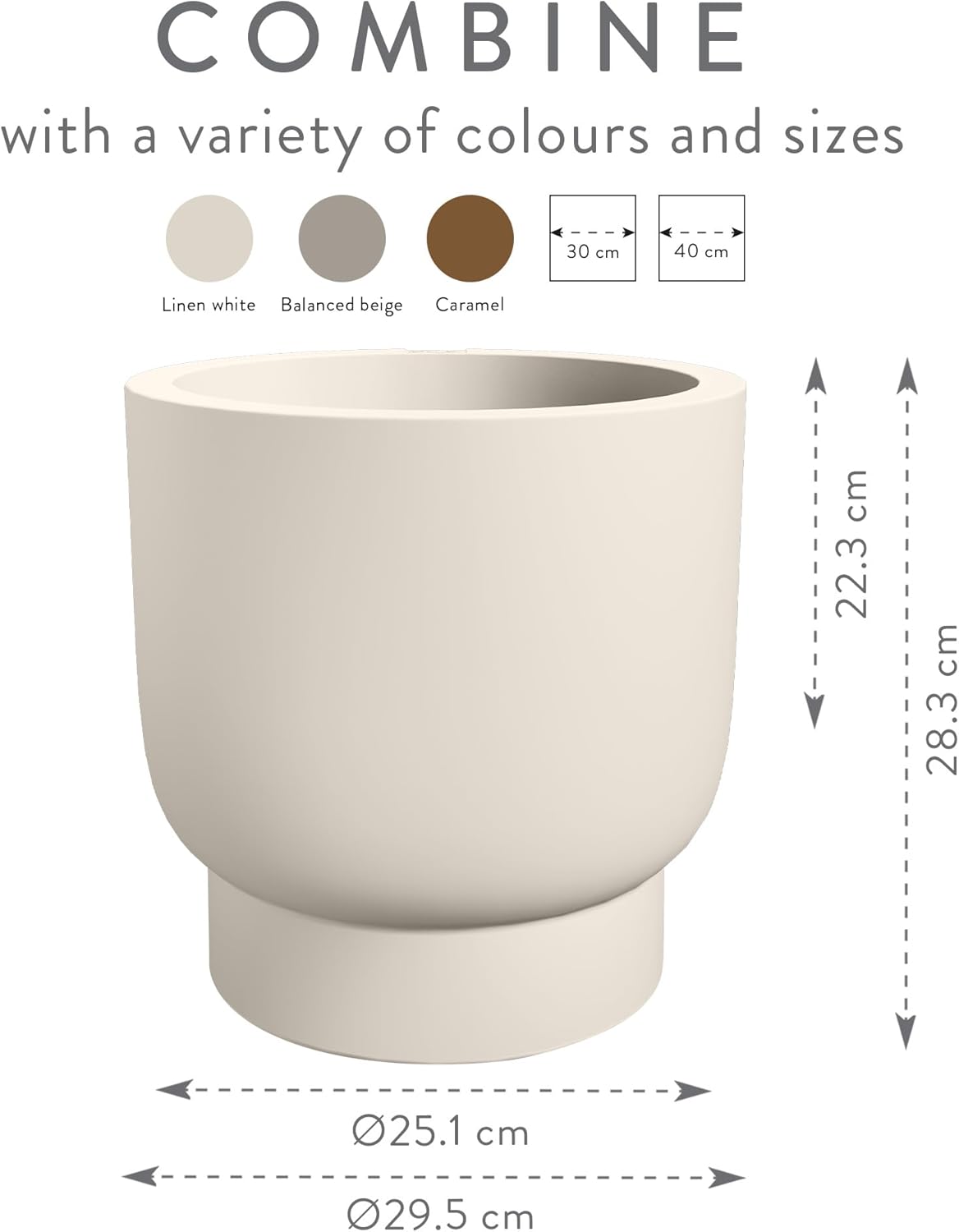 Amber Grail 30cm Indoor / Outdoor Plat Pot - Linen White