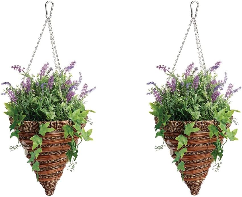 Pair of 30cm (12") Artificial Lavender & Ivy Hanging Basket Cones