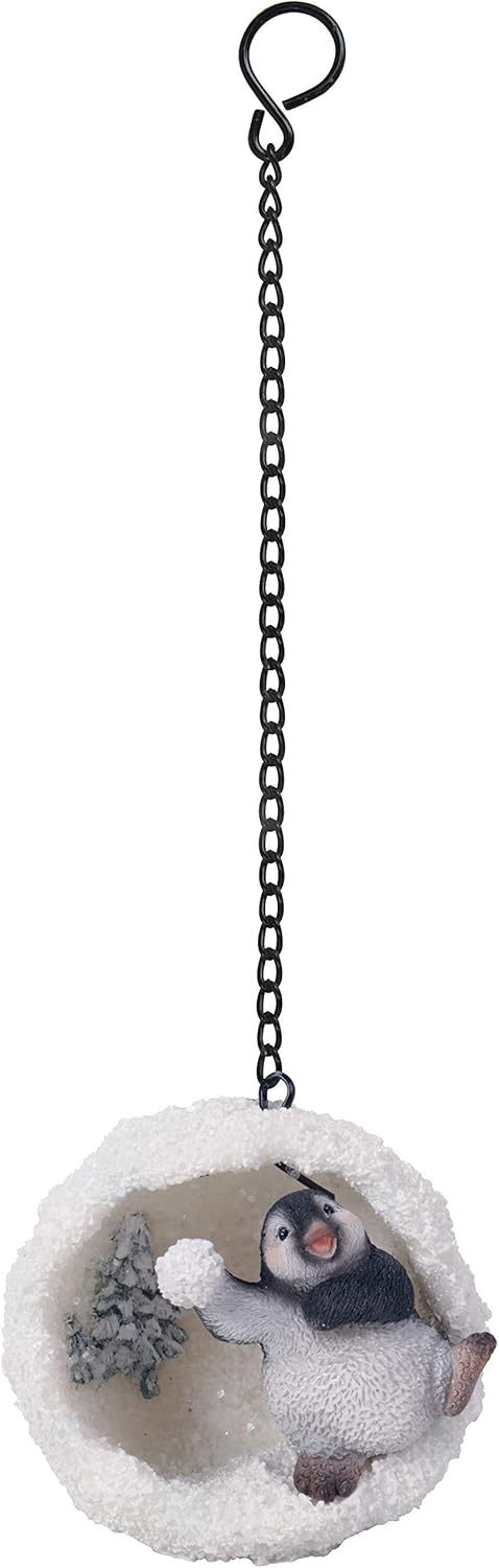 Hanging Penguin in a Snowball Christmas Ornament