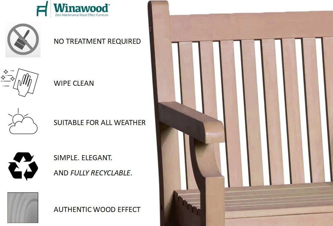 Winawood Sandwick Polymer Wood Effect 2 Seat Garden Bench - New Teak