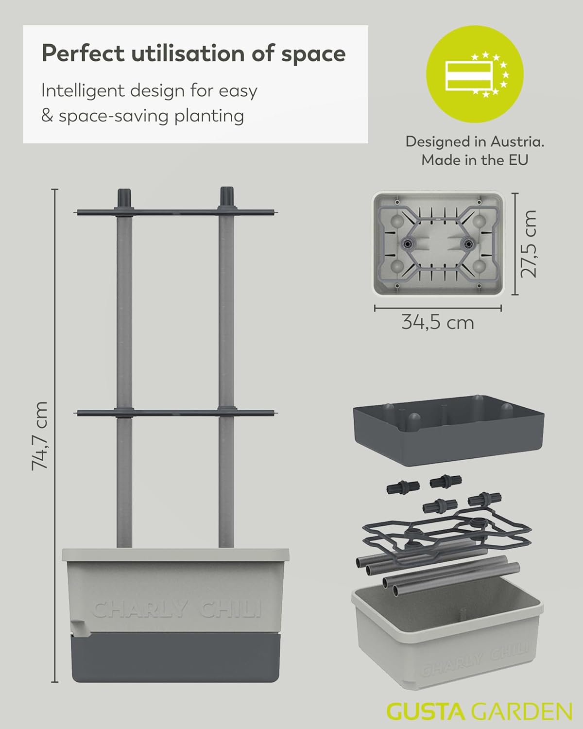 Charly Chili Planter Dark Green - Climbing Aid, Self-Watering System & Robust Frame