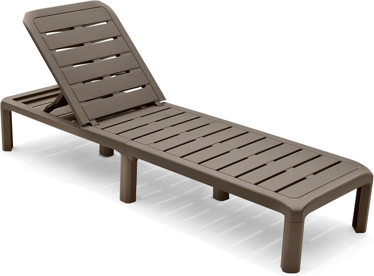 Plastic Garden Sun Lounger with Multiple Reclining Positions - Mocha