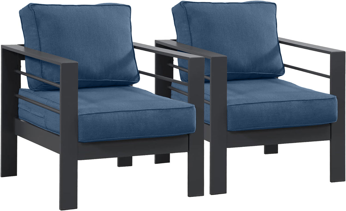 Wisteria Lane Pair of Aluminium Chairs - Grey with Blue Cushions