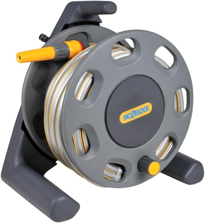 Hozelock Compact Freestanding Hose Reel with Fittings & 25 Meter Hose