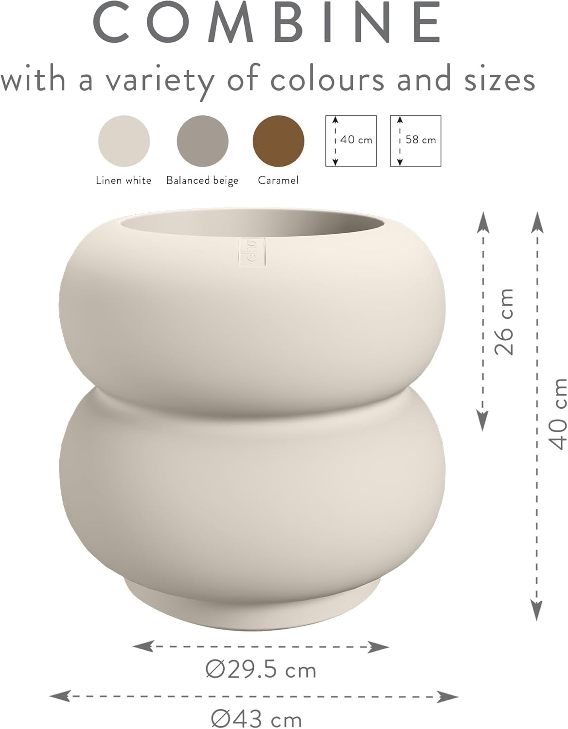 Amber Roll Low 43cm Indoor / Outdoor Plant Pot - Linen White