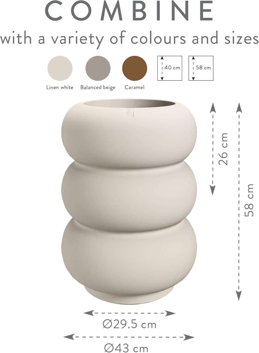 Amber Roll High 43cm Indoor / Outdoor Plant Pot - Linen White