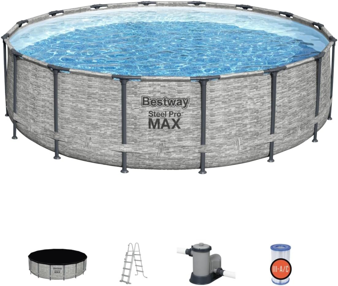 Bestway Steel Pro Max Round Swimming Pool Grey - 16ft