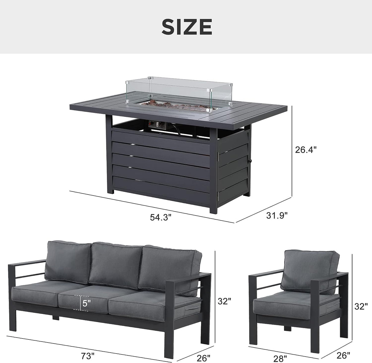 Wisteria Lane Aluminium 5 Seat Fire Pit Set