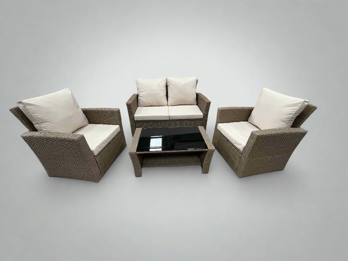 GSD Rattan 4 Piece Lounge Set - Light Brown Rattan with Beige Cushions