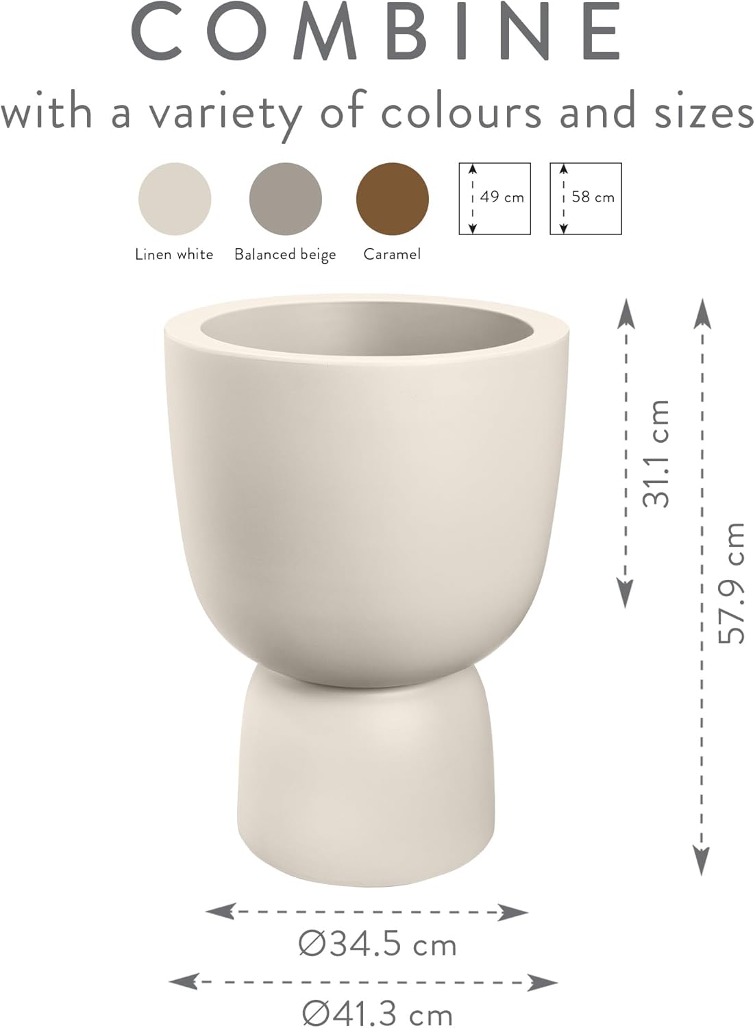 Amber Coupe Round 41cm Indoor / Outdoor Plant Pot - Linen White