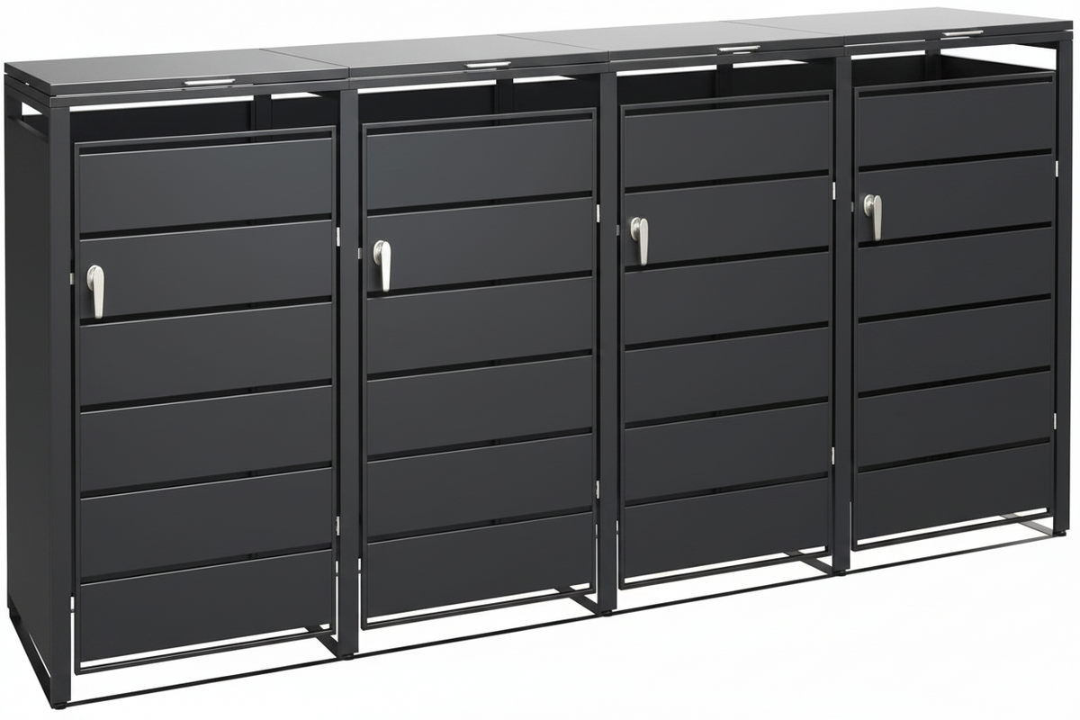 Modern Wheelie Bin Storage - Quadruple Bin - Anthracite