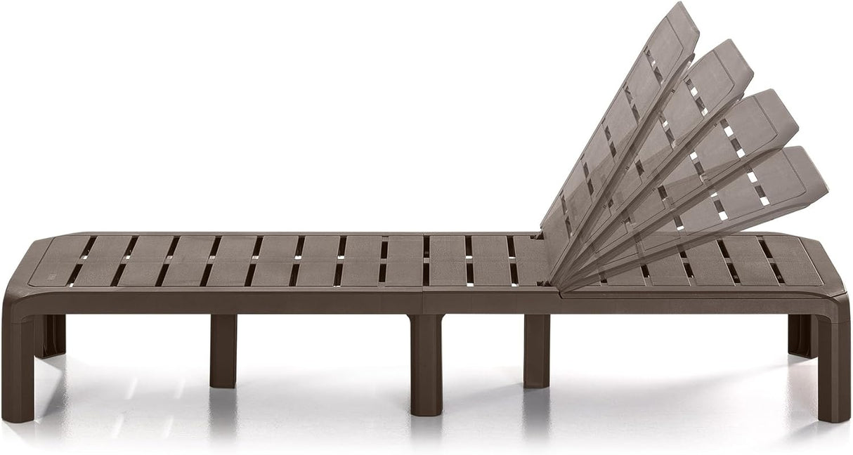 Plastic Garden Sun Lounger with Multiple Reclining Positions - Mocha
