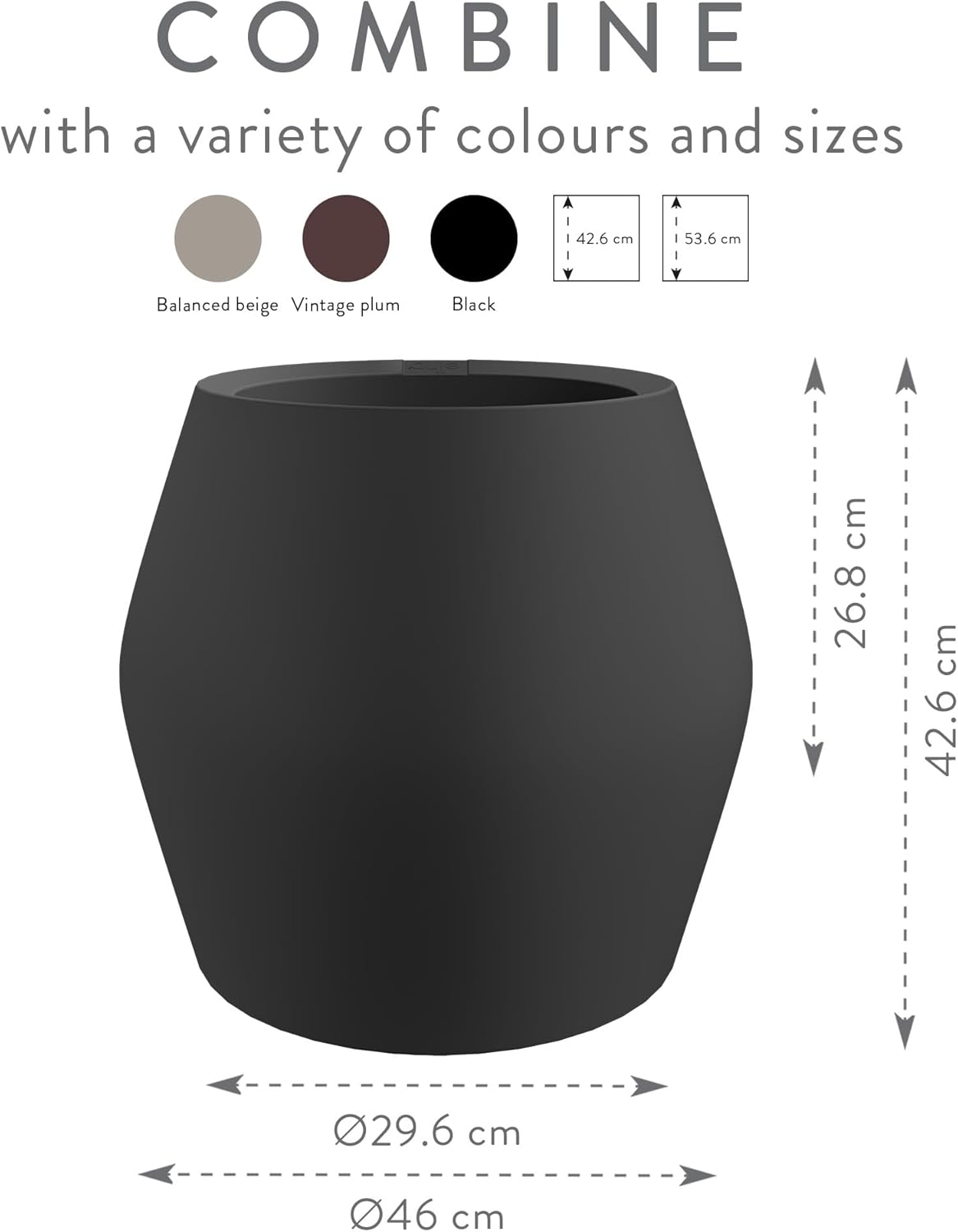 June Split 46cm Low Indoor / Outdoor Pot - Black