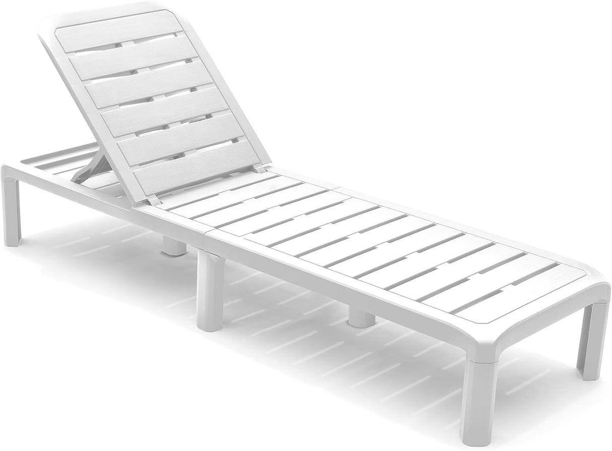 Plastic Garden Sun Lounger with Multiple Reclining Positions - White