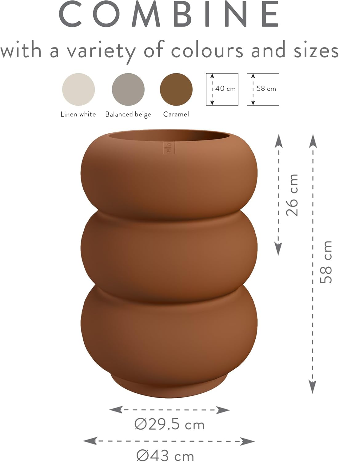 Amber Roll High 43cm Indoor / Outdoor Plant Pot - Caramel