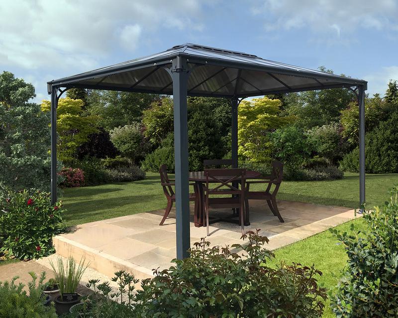 Martinique 3m x 4.3m Garden Gazebo in Grey Aluminium with Polycarbonate Roof