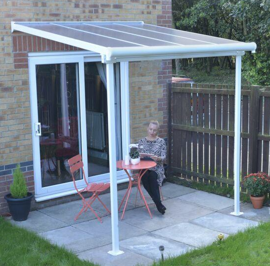 Sierra Patio Cover 2.2m x 2.3m - White Frame & Clear Polycarbonate