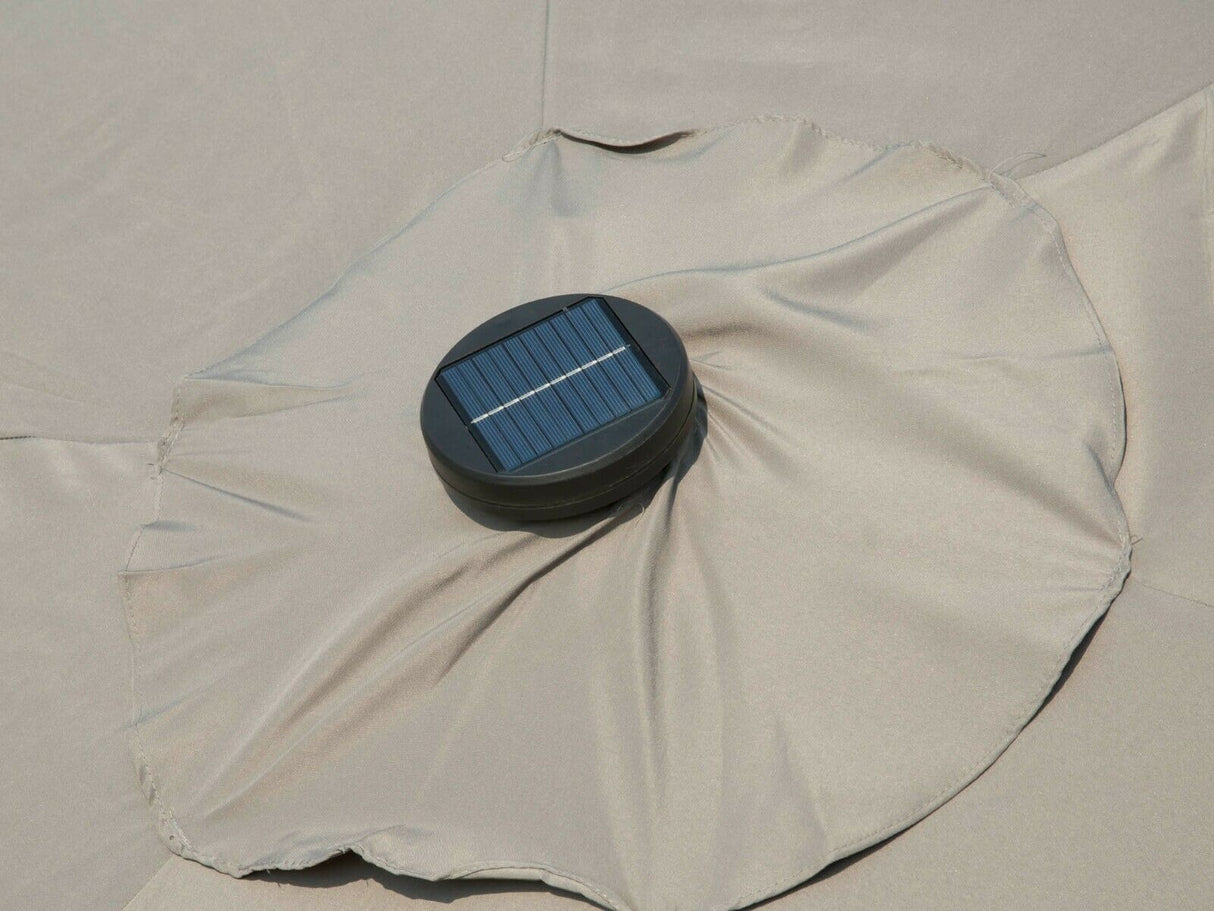 3m Garden Parasol With Solar Lights - Grey