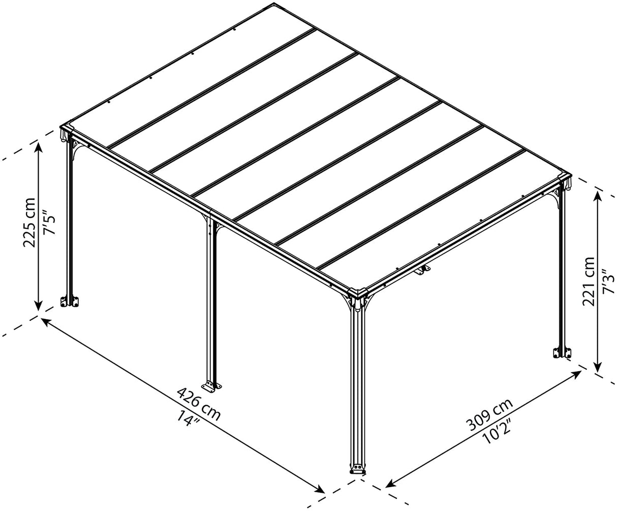 Milano 3m x 4.26m Garden Gazebo in Grey with Polycarbonate Flat Roof