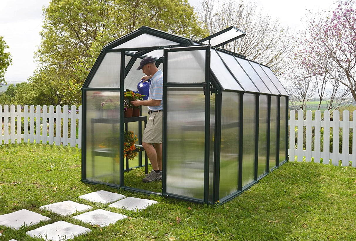 Eco Grow 6' x 10' Greenhouse - Green Frame & Twinwall Polycarbonate Panels