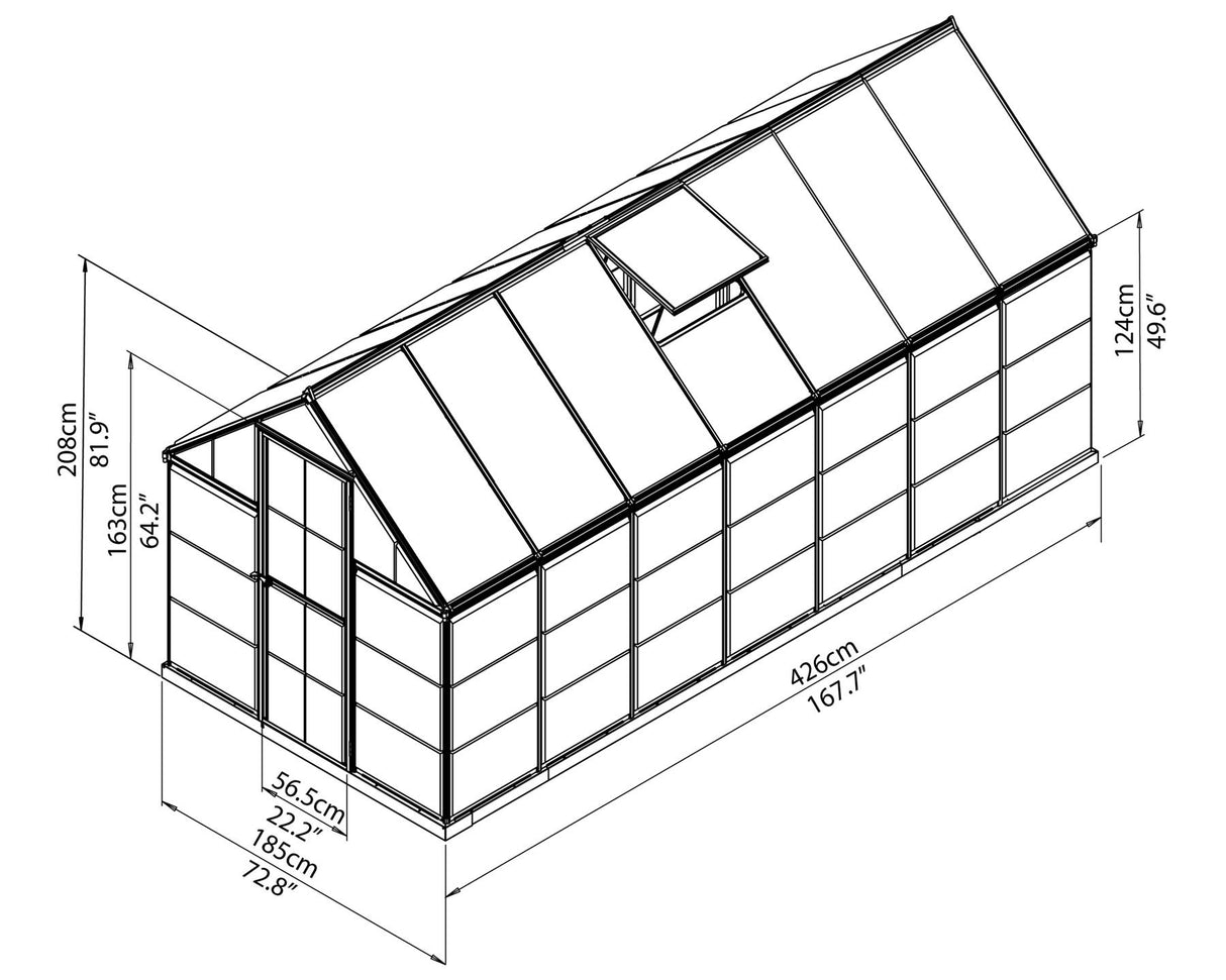 Hybrid 6' x 12' Greenhouse - Green Frame & Hybrid Polycarbonate Panels
