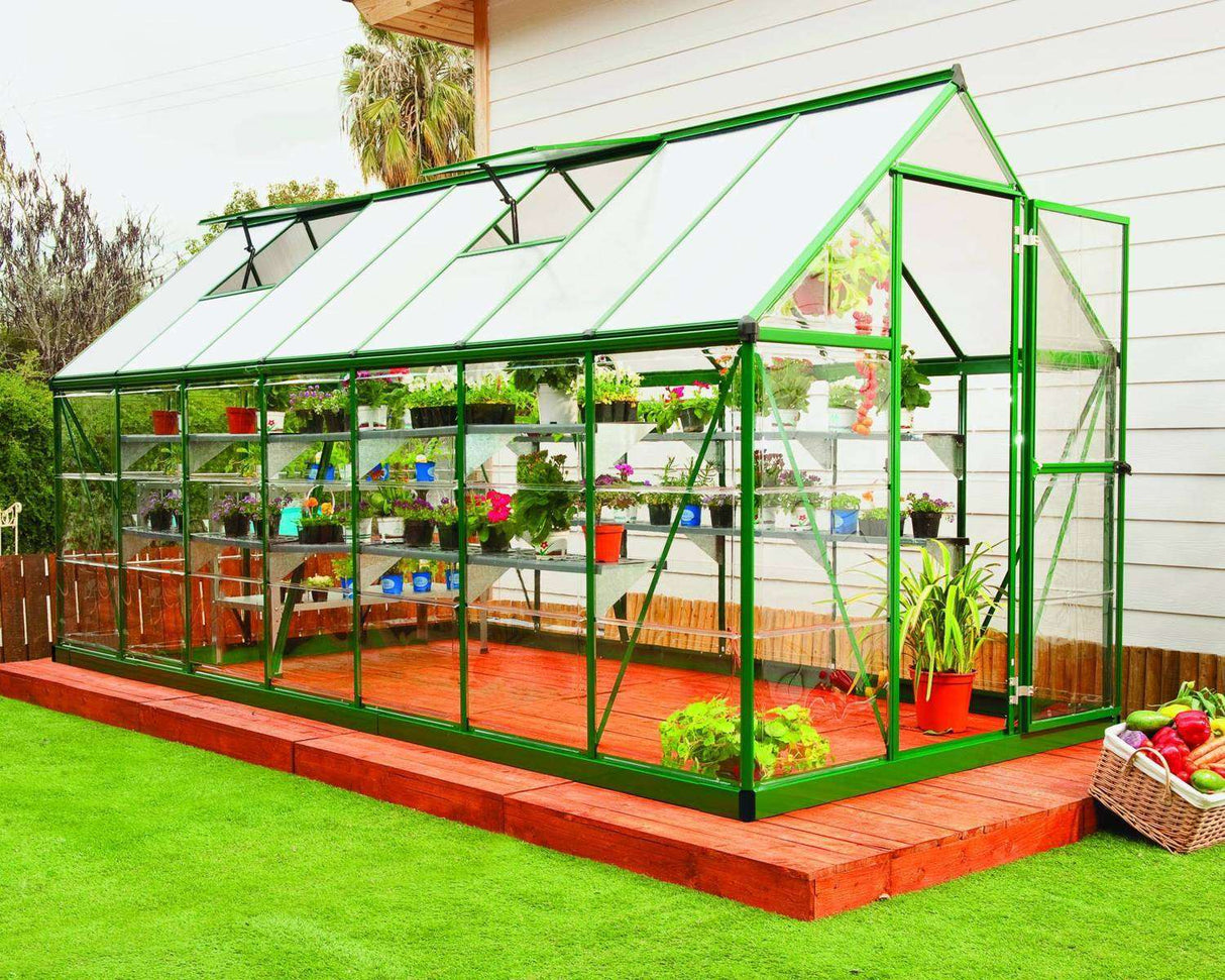 Hybrid 6' x 12' Greenhouse - Green Frame & Hybrid Polycarbonate Panels
