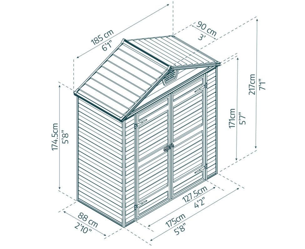 Skylight 6ft. x 3ft. Garden Shed - Dark Brown Polycarbonate Panels