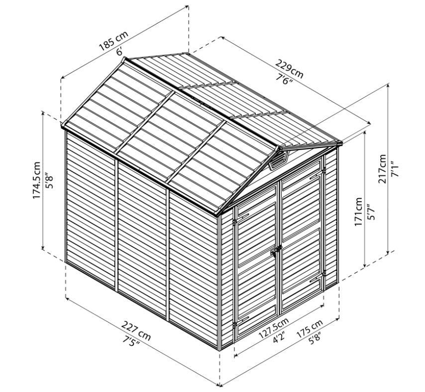 Palram - Canopia Skylight Brown Shed 6x8