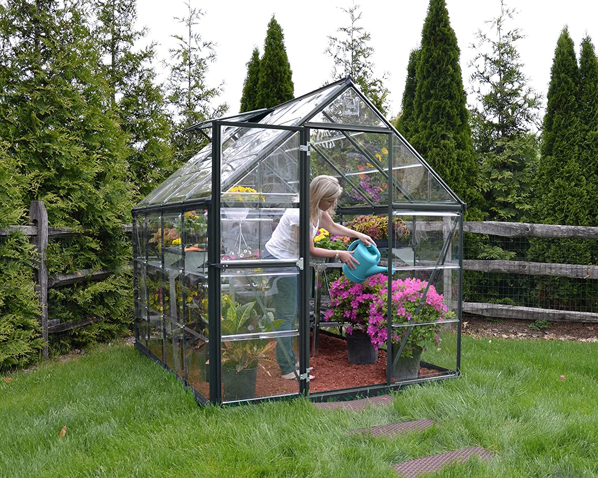Harmony 6' x 8' Greenhouse - Grey Frame & Clear Polycarbonate Panels
