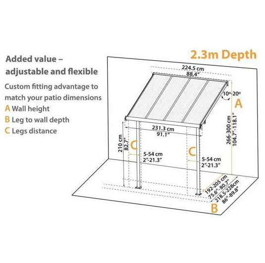 Sierra Patio Cover 2.2m x 2.3m - White Frame & Clear Polycarbonate
