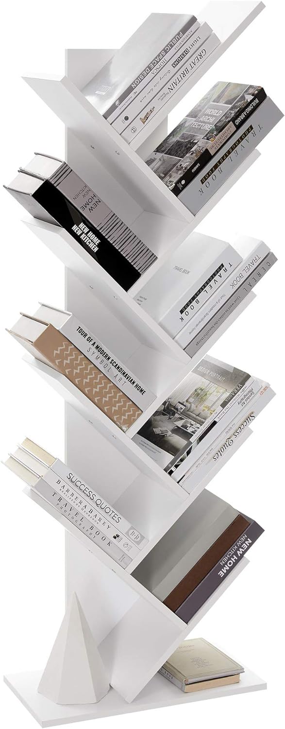 Modern 8 Tier White Wooden Bookshelf