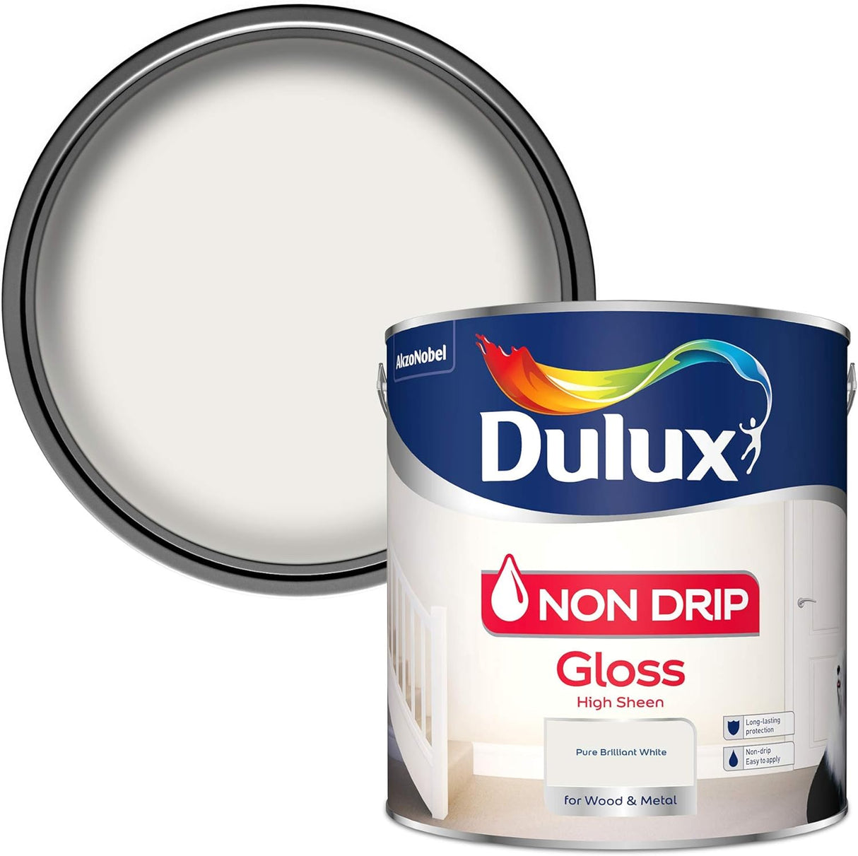 Dulux None Drip High Sheen Gloss Paint for Metal & Wood Pure Brilliant White 750ml