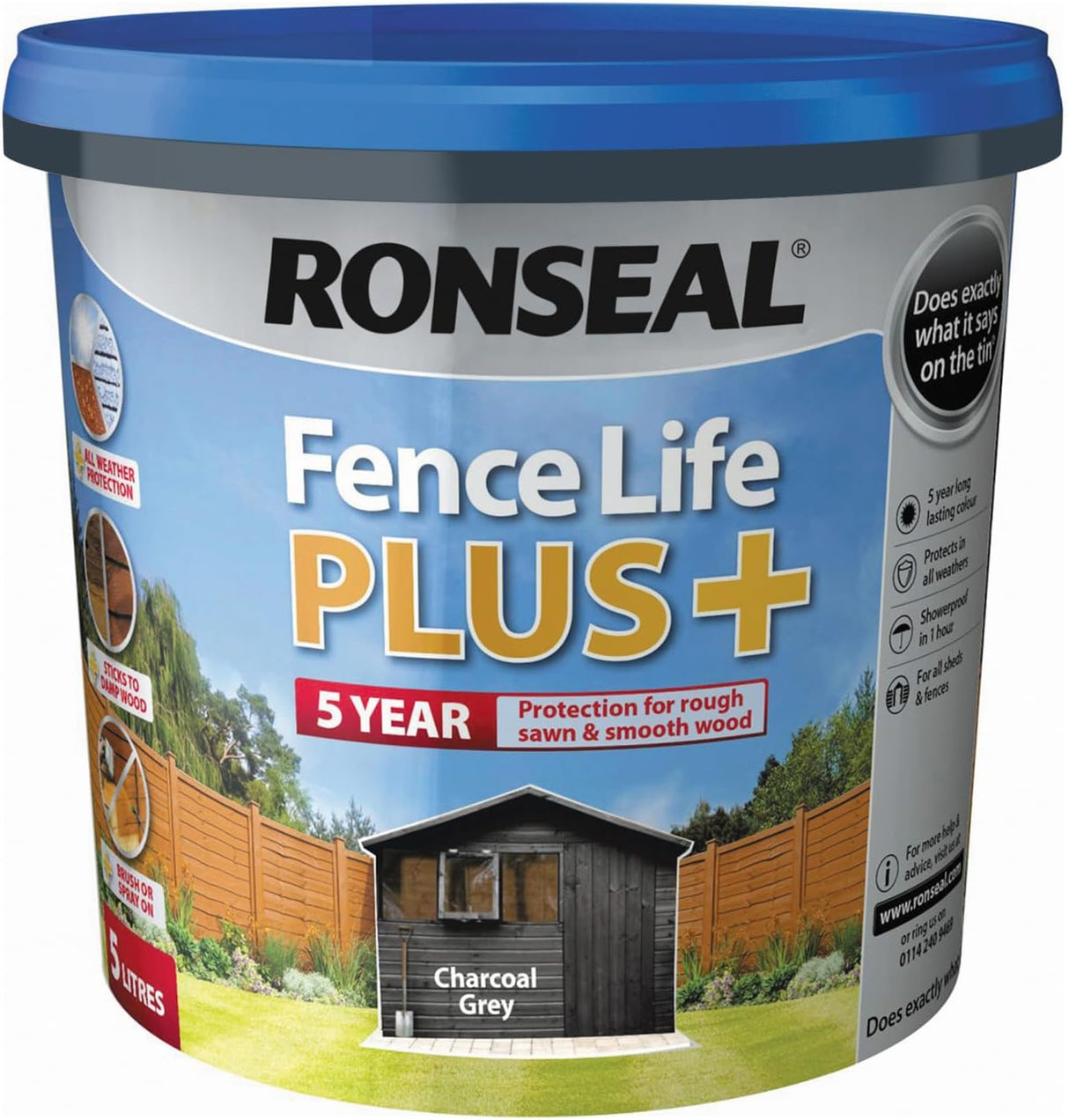 Ronseal Fence Life Plus+ - Charcoal Grey 5L