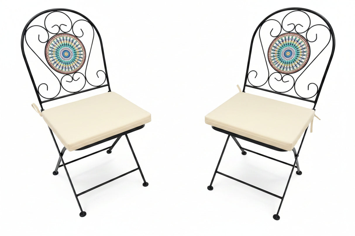 Peacock Print Mosaic Metal Bistro Chairs