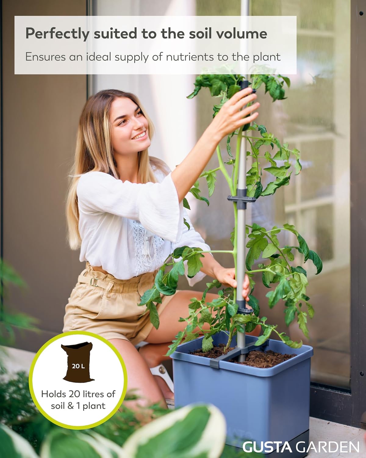 Tom Tomato Planter Blue - Climbing Aid, Self-Watering System & Plant Clips