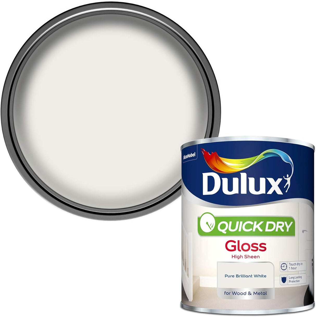 Dulux Quick Dry Gloss Paint Pure Brilliant White 750ml
