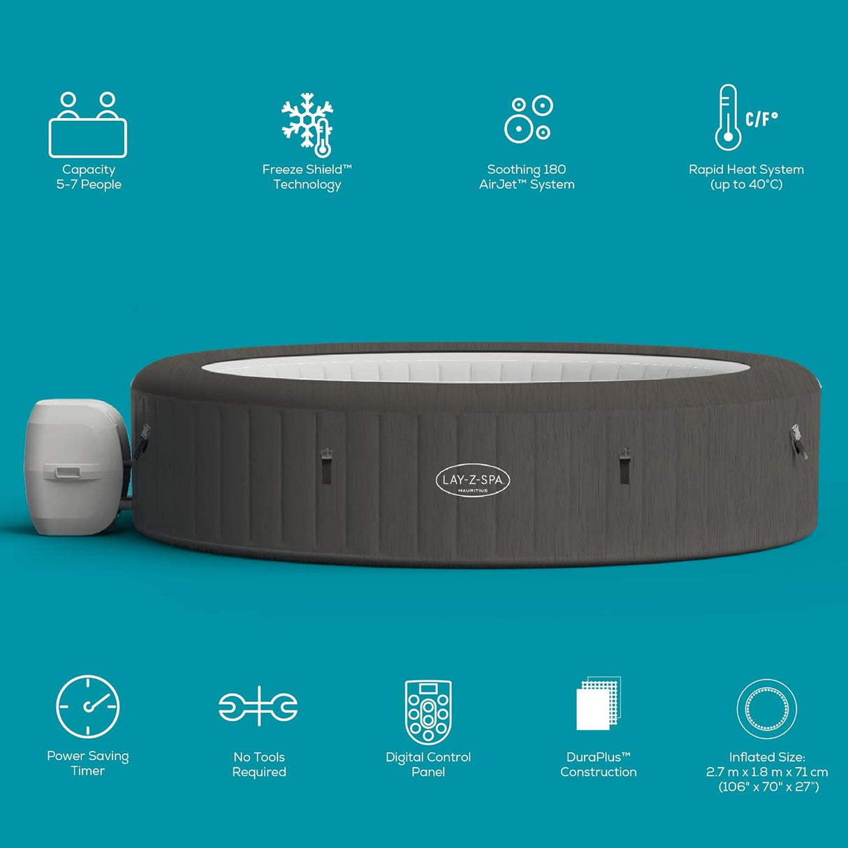 Mauritius AirJet Inflatable Hot Tub with Massage System 5-7 person