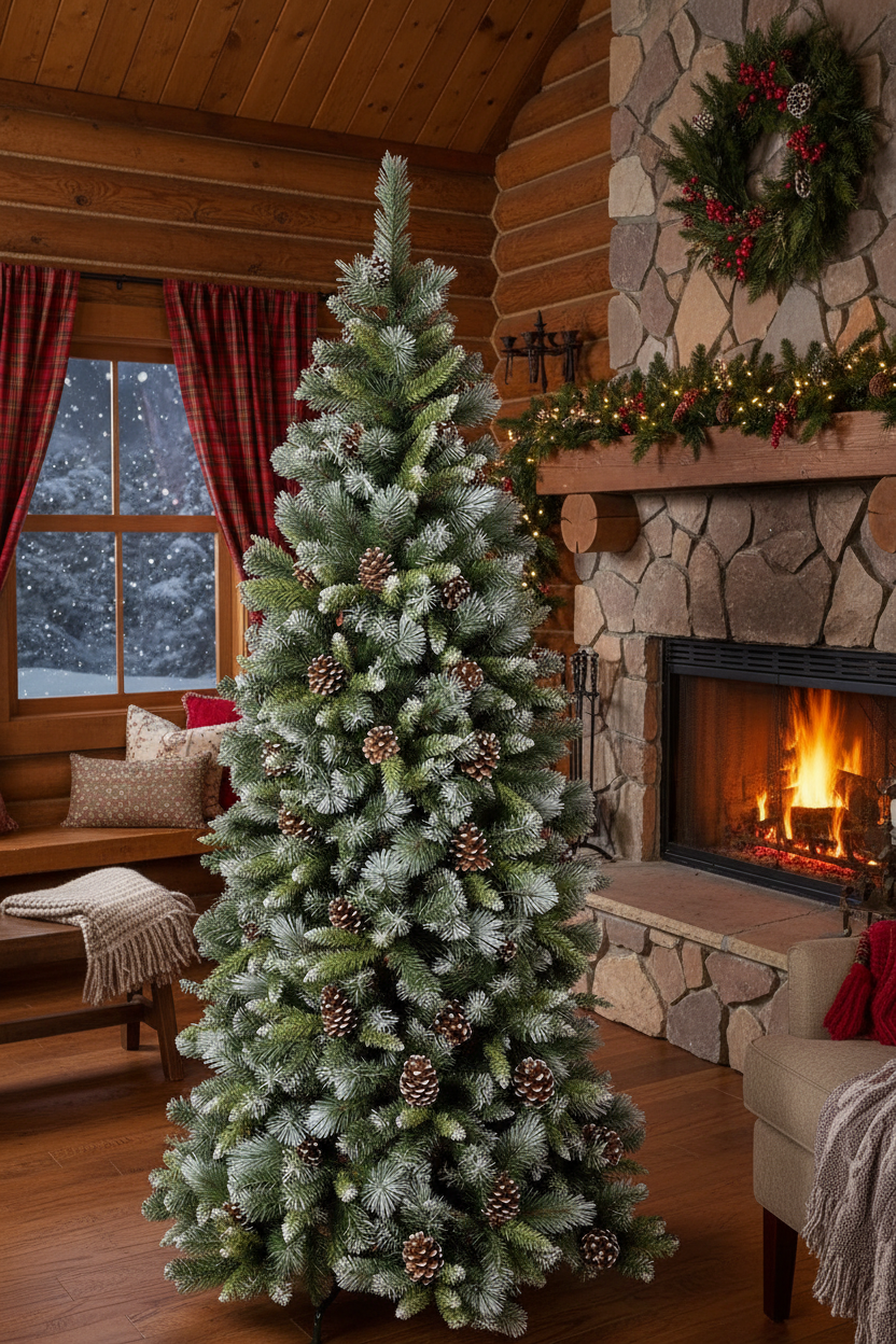 Frosted Glacier Christmas Tree with Pine Cones - 6ft/180cm
