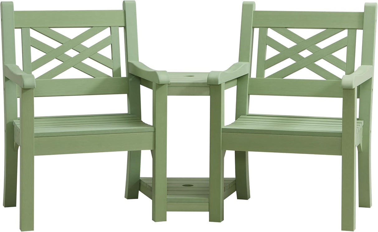 Winawood Speyside Polymer Wood Effect Love Seat - Duck Egg Green