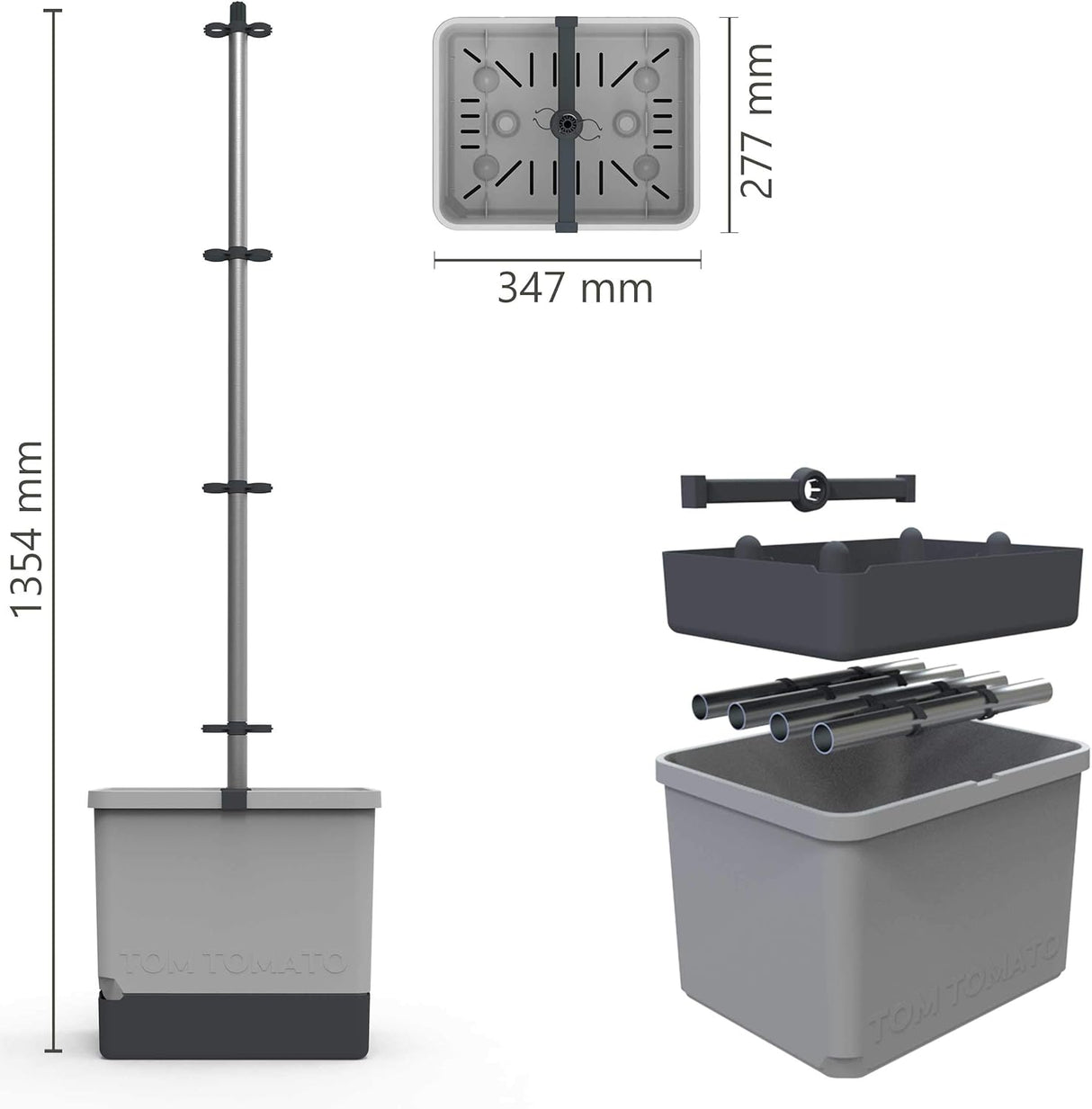Tom Tomato Planter Light Grey - Climbing Aid, Self-Watering System & Plant Clips