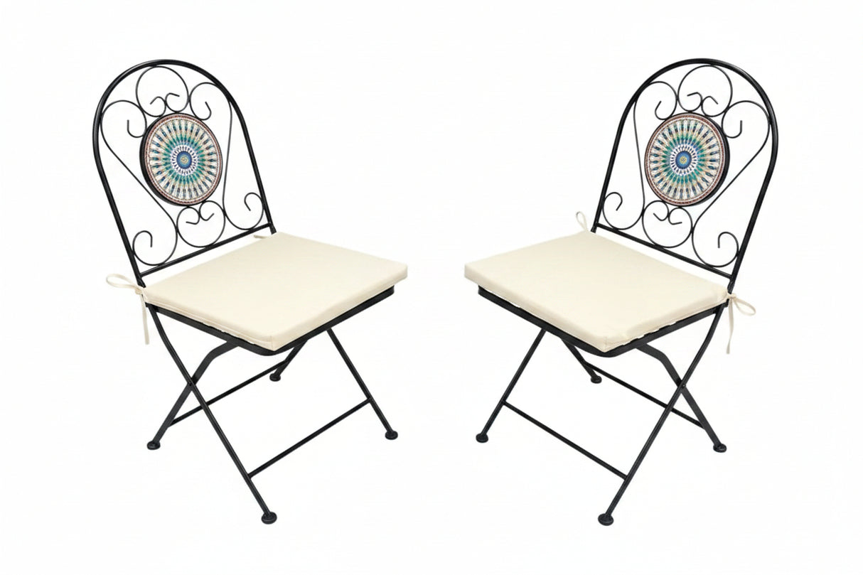 Peacock Print Mosaic Metal Bistro Chairs