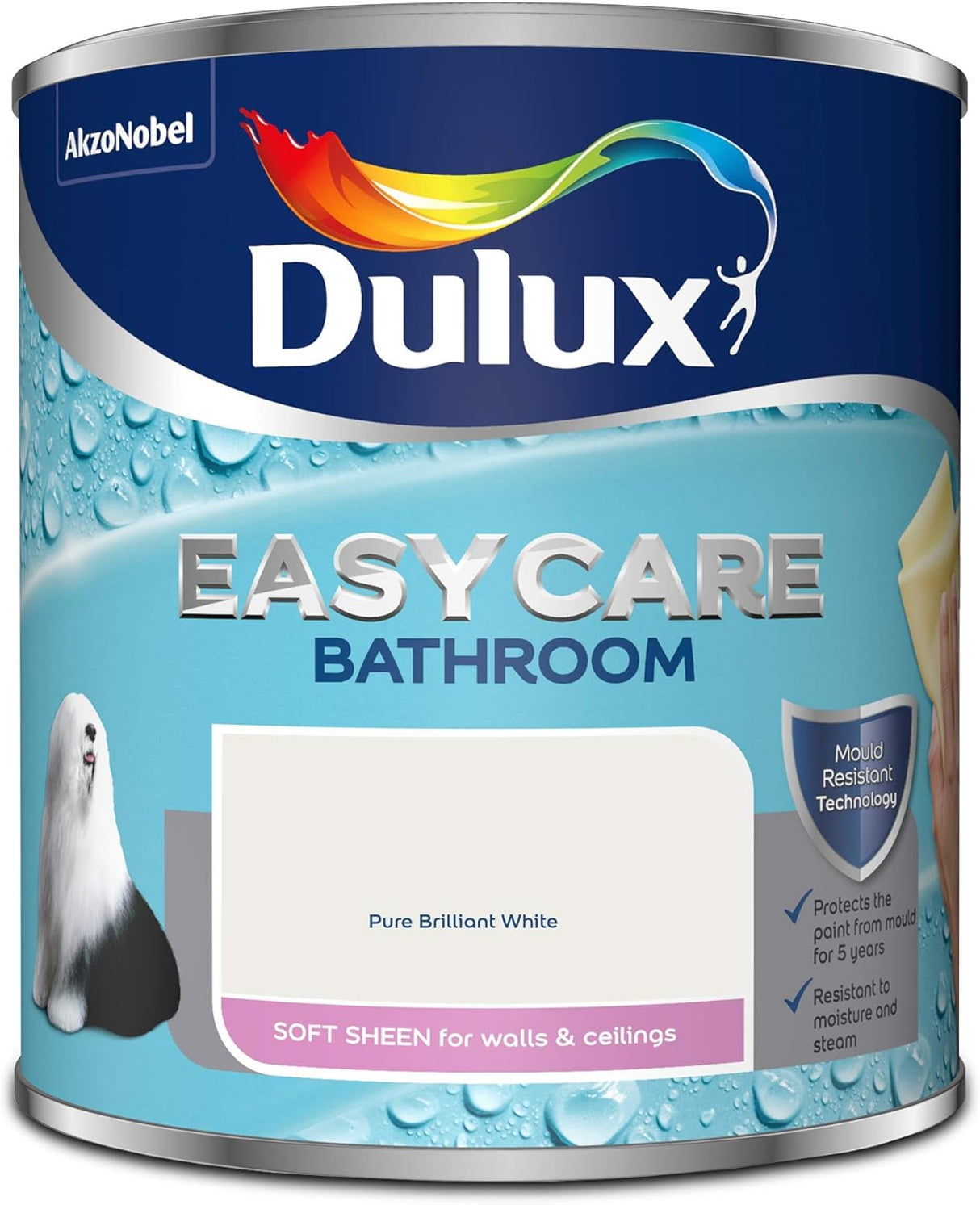 Dulux Easy Care Bathroom Soft Sheen Pure Brilliant White Emulsion Paint 1L