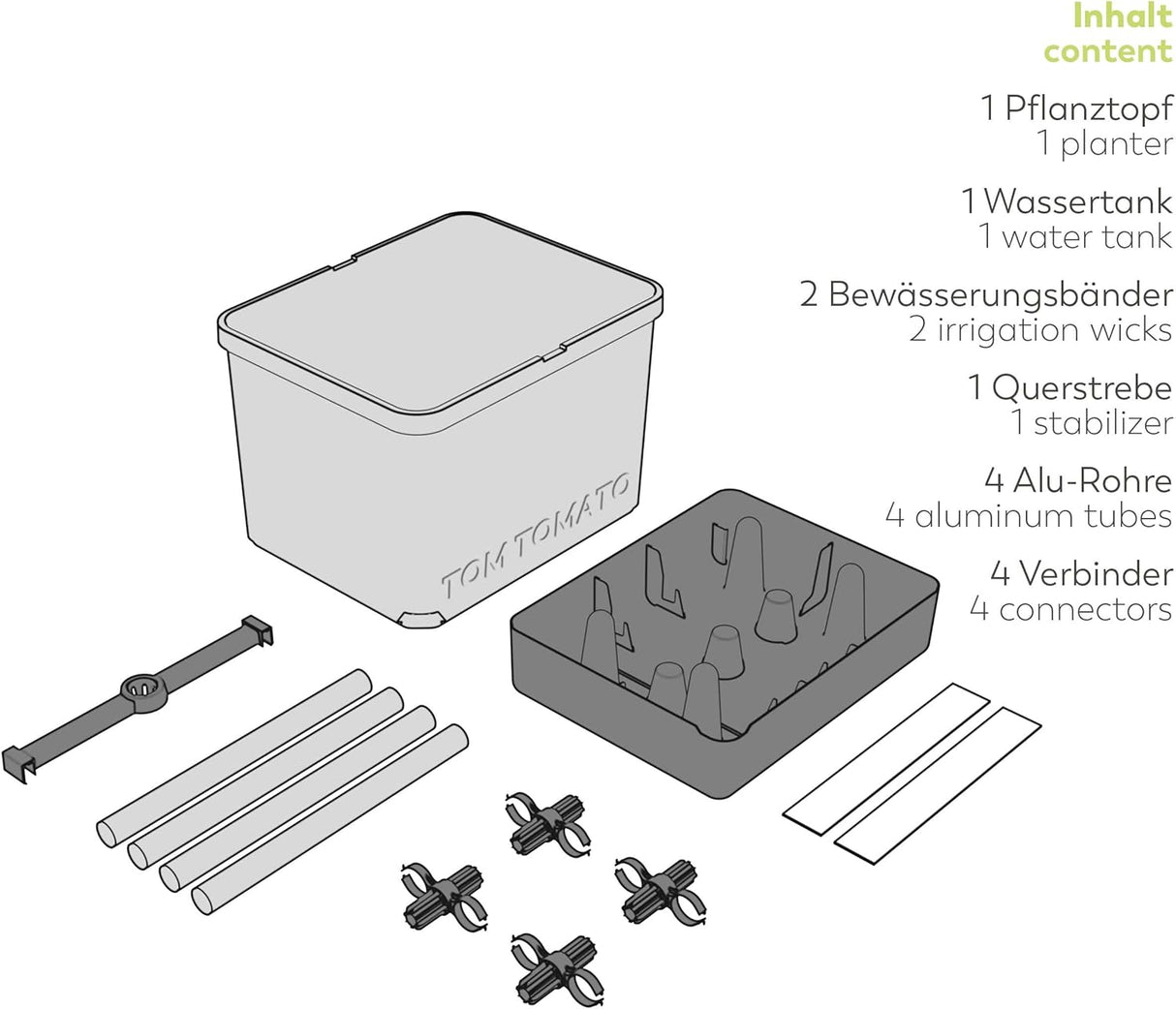Tom Tomato Planter Dark Green - Climbing Aid, Self-Watering System & Plant Clips