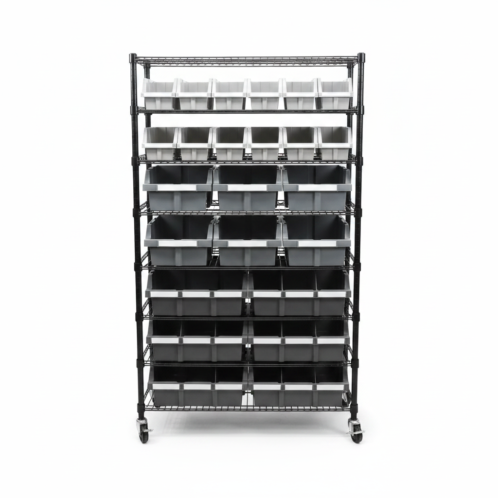 Seville Classics 8 Tier Commercial Bin Storage with 24 Bins & Wheels