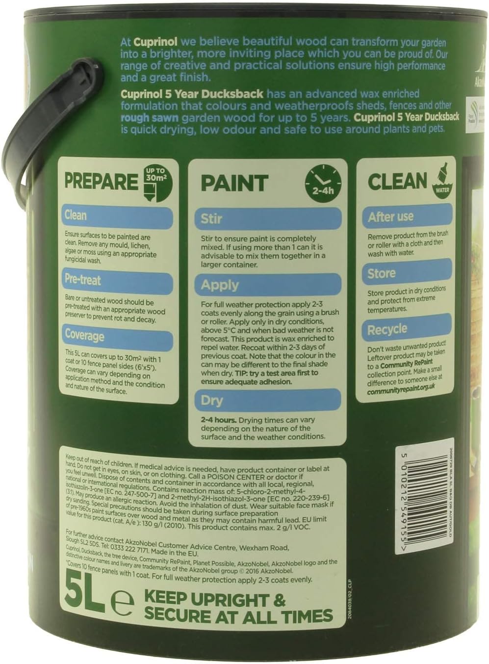 Cuprinol Ducksback 5 Year Waterproof for Sheds and Fences 5L Black