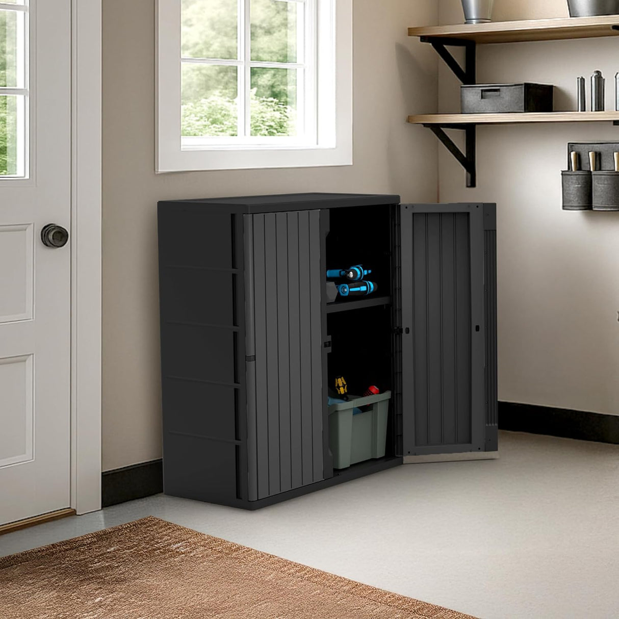 Utility Cabinet With 1 Shelf, 4 Different Positions, Lockable, No tools needed!
