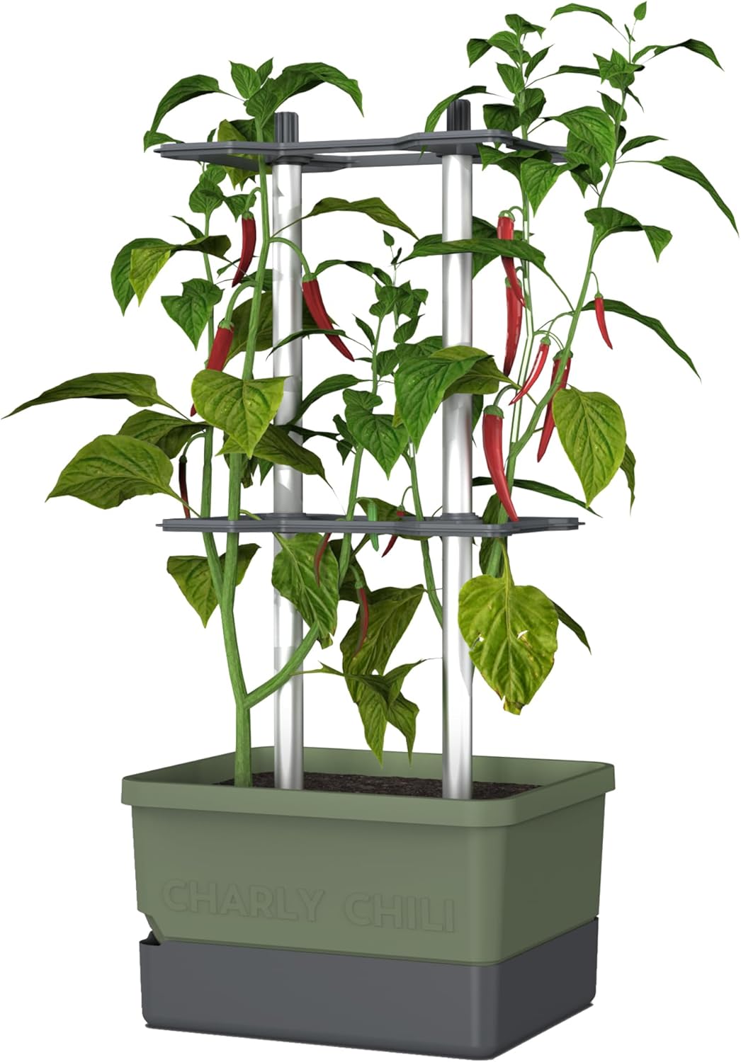 Charly Chili Planter Dark Green - Climbing Aid, Self-Watering System & Robust Frame