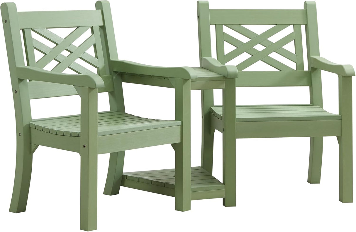 Winawood Speyside Polymer Wood Effect Love Seat - Duck Egg Green